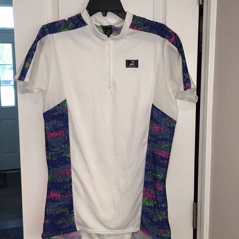 Vintage white Performance retro race women’s pastel rainbow cycling bike jersey